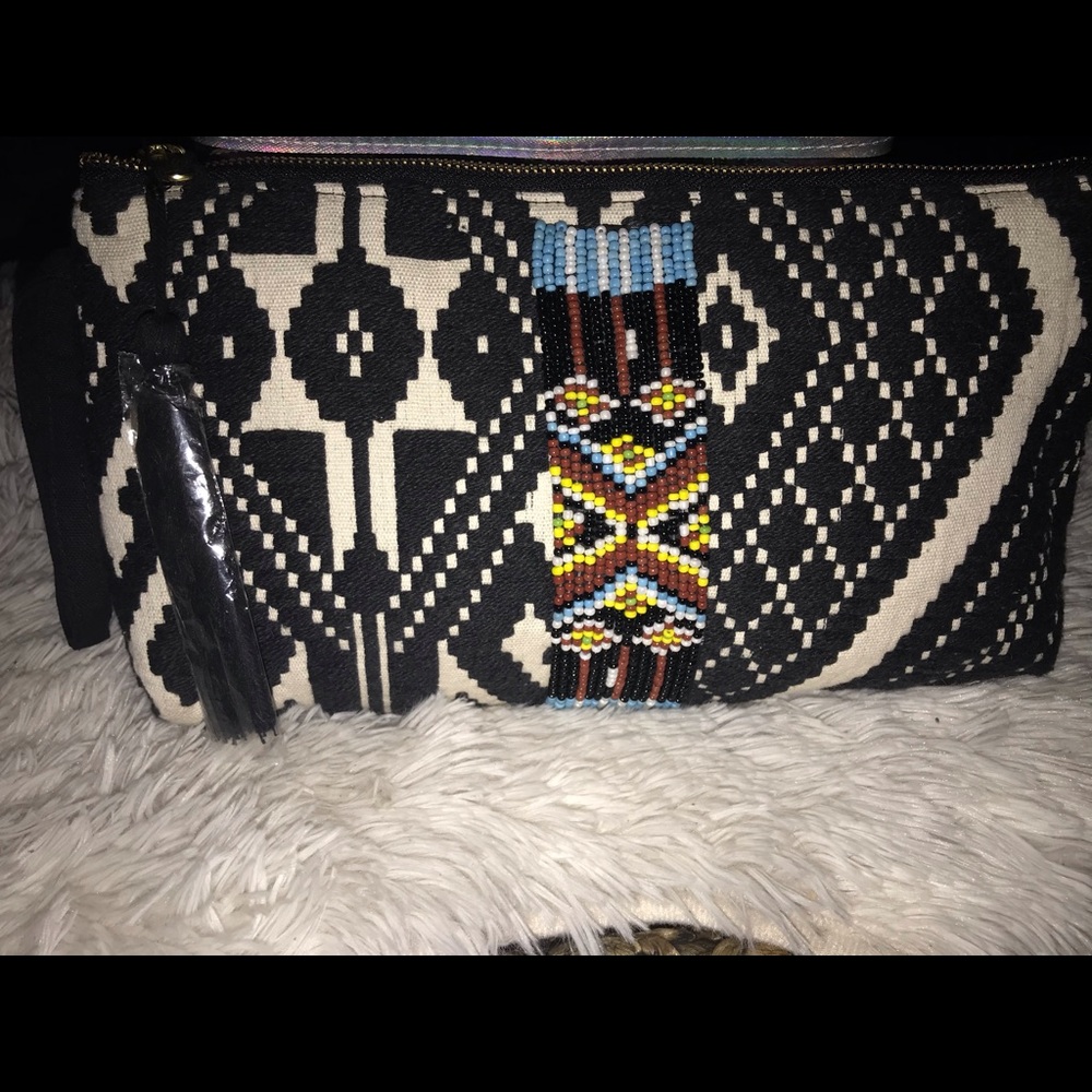 New Aztec print and Hand  beaded  bag